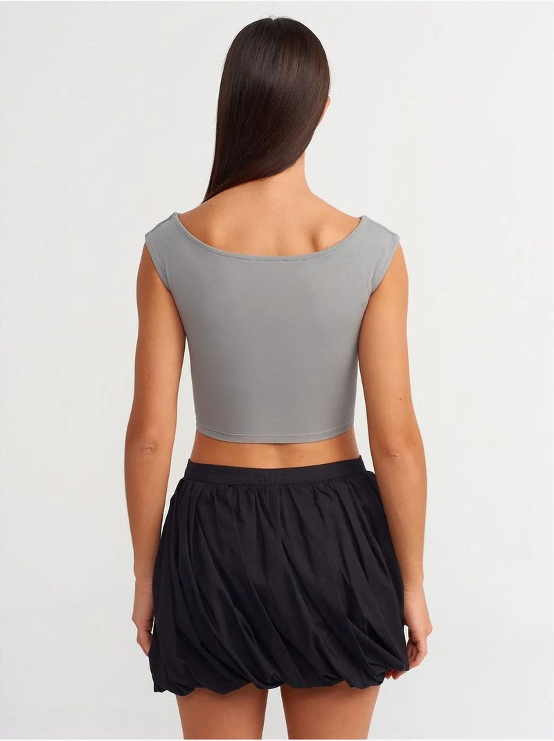T-shirt Crop Sans Manches À Col Bateau Gris clair - Kiabi