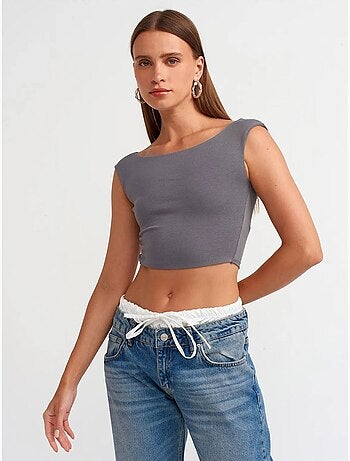 T-shirt Crop Sans Manches À Col Bateau