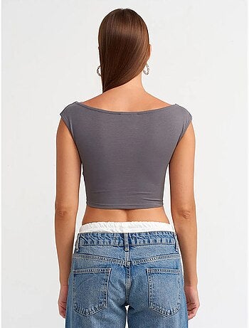 T-shirt Crop Sans Manches À Col Bateau