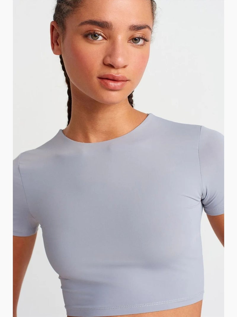 T-shirt crop slim fit femme dilvin Bleu ciel - Kiabi