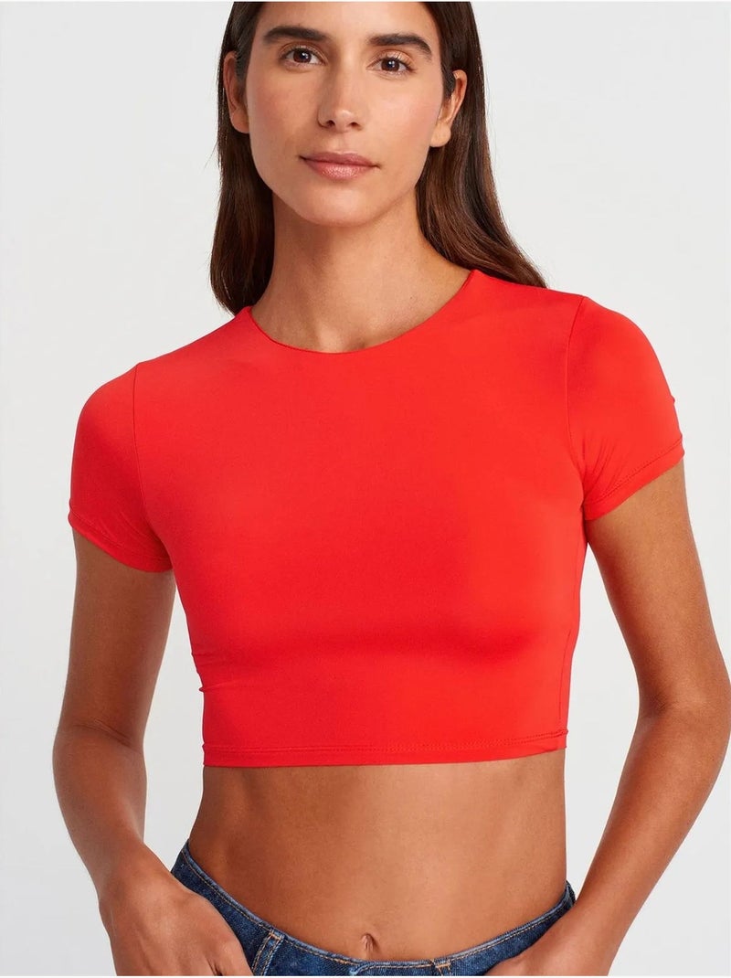 T-shirt Crop Slim Fit Femme Rouge - Kiabi