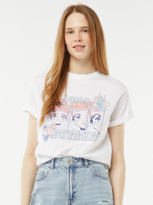 T-shirt crop-top 'Cendrillon' 'Manga' manches courtes - Kiabi