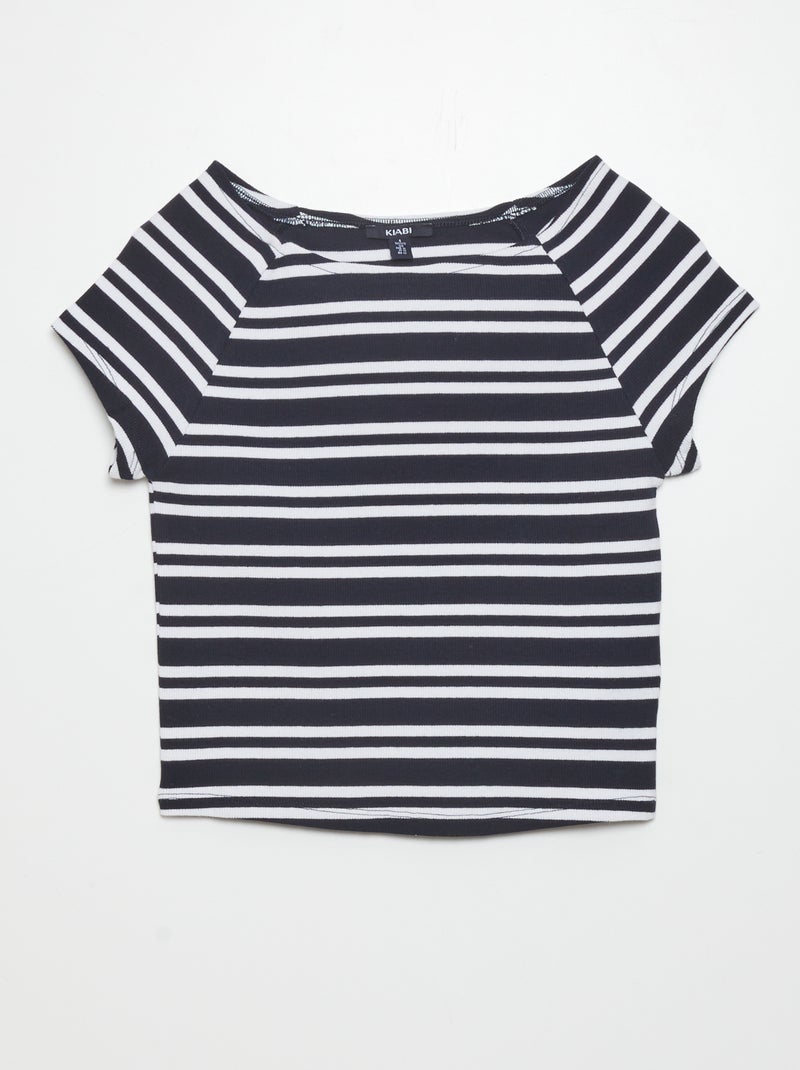 T-shirt crop top côtelé Noir/Blanc - Kiabi