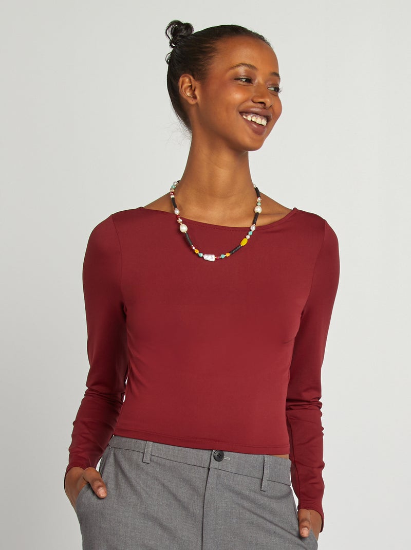 T-shirt crop top croisé au dos Rouge - Kiabi