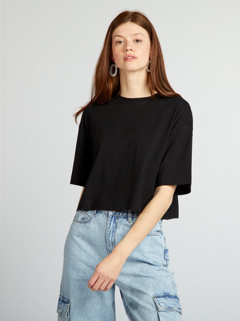 T-shirt crop top large noir - Kiabi