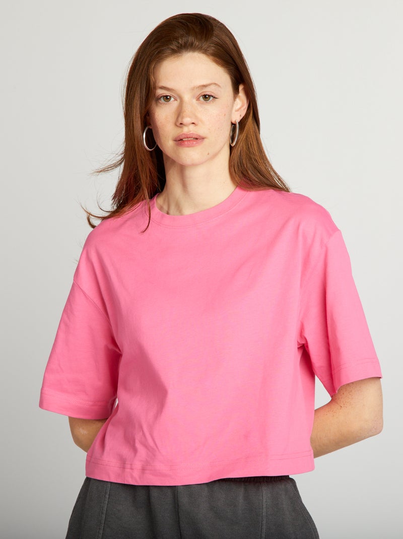 T-shirt crop top large rose - Kiabi