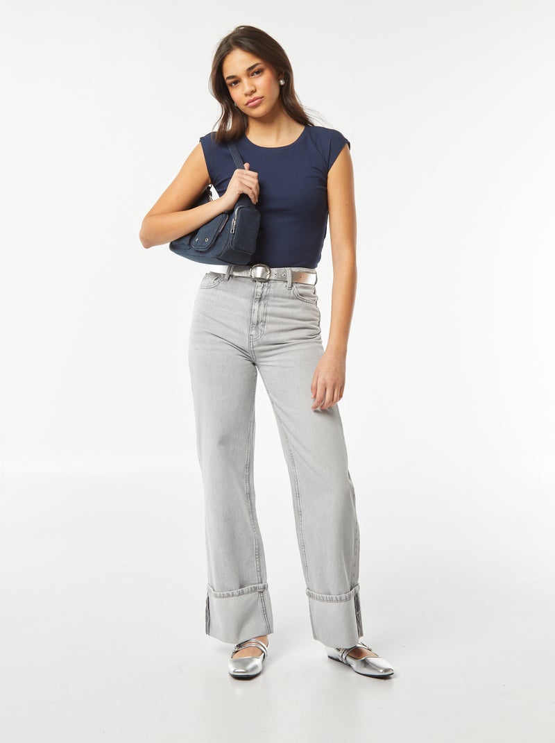 T-shirt crop top manches courtes BLEU - Kiabi
