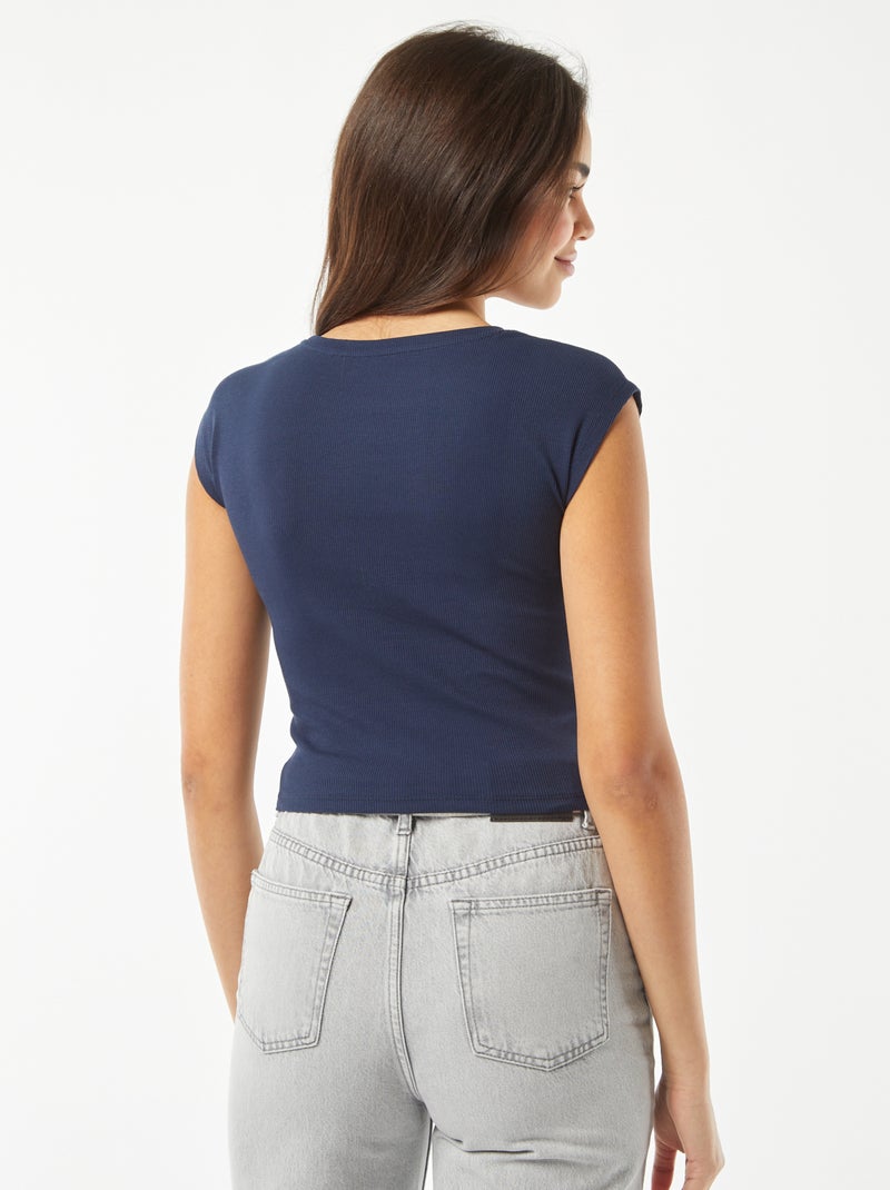 T-shirt crop top manches courtes BLEU - Kiabi