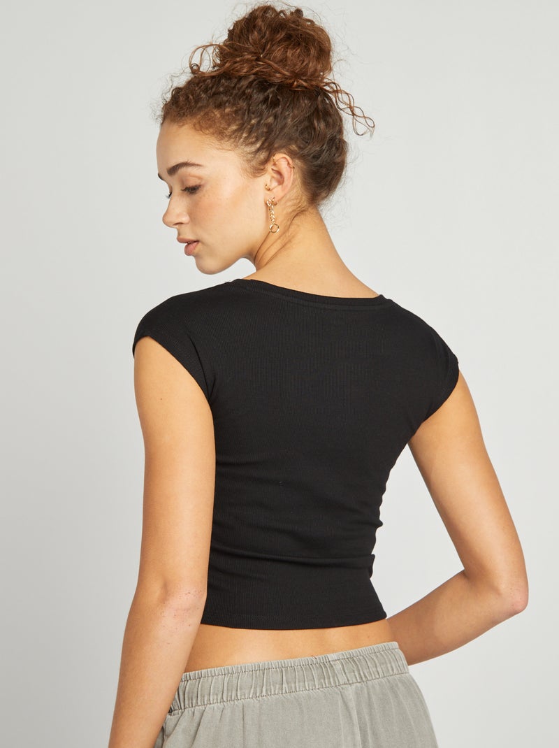 T-shirt crop top manches courtes noir - Kiabi