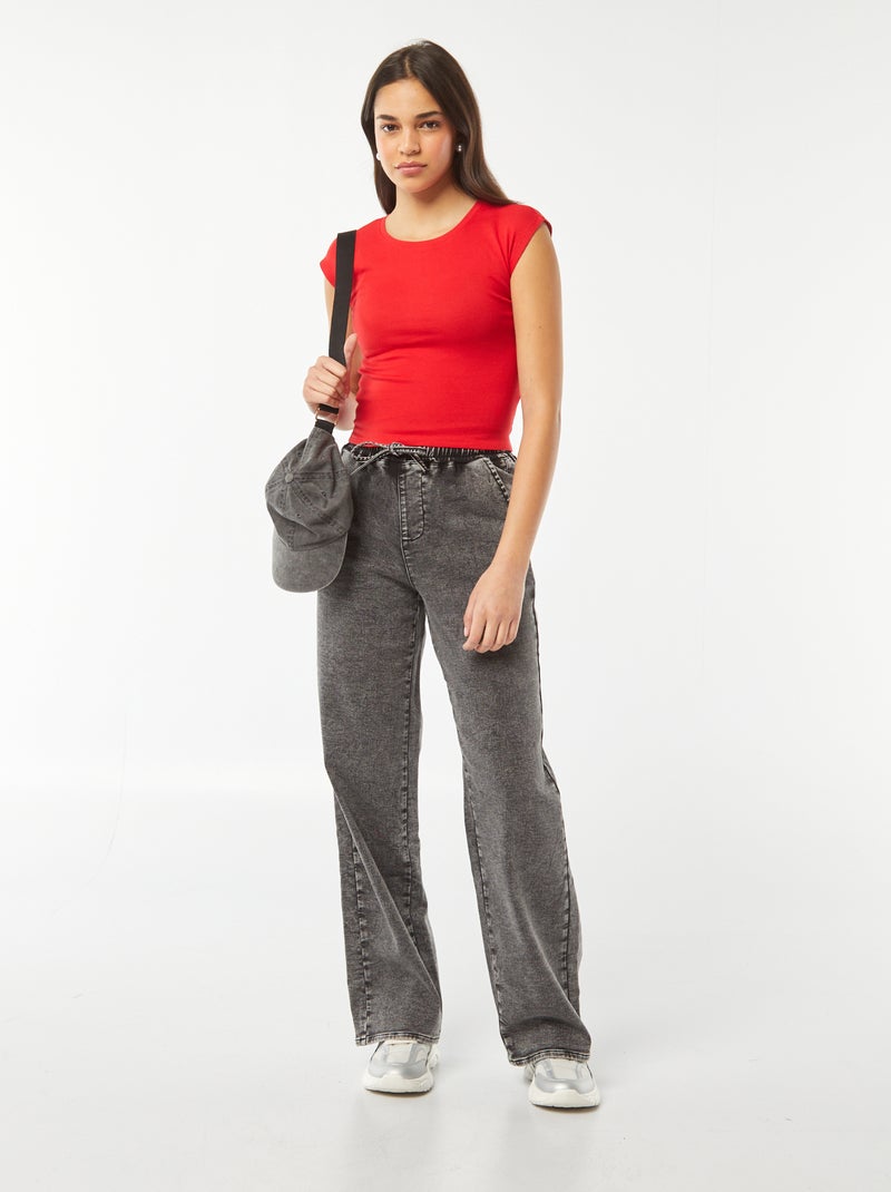 T-shirt crop top manches courtes ROUGE - Kiabi
