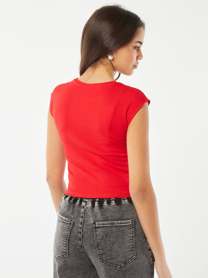 T-shirt crop top manches courtes ROUGE - Kiabi