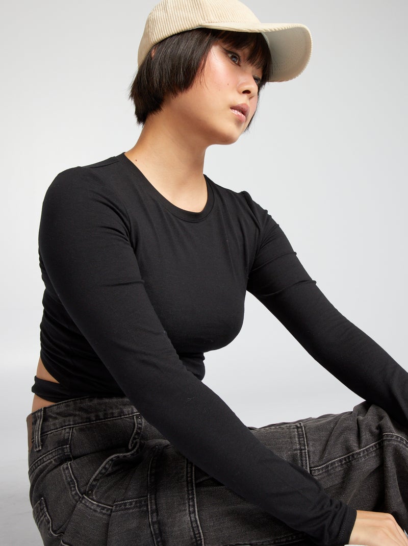 T-shirt crop top noir - Kiabi