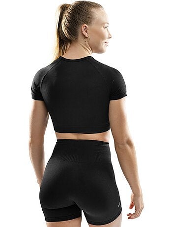 T-shirt crop top sport manches courtes sans couture femme fitness femme attitude