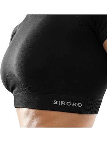T-shirt crop top sport manches courtes sans couture femme fitness femme attitude