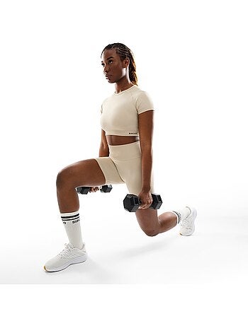 T-shirt crop top sport manches courtes sans couture femme fitness femme steam