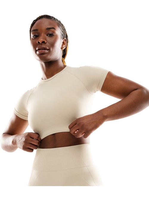 T-shirt crop top sport manches courtes sans couture femme fitness femme steam - Kiabi T-shirt crop top sport manches courtes sans couture femme fitness femme steam - Kiabi