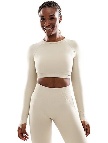 T-shirt crop top sport manches longues sans couture femme fitness femme victory