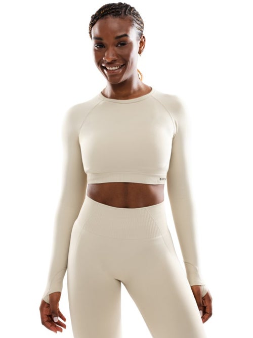 T-shirt crop top sport manches longues sans couture femme fitness femme victory - Kiabi T-shirt crop top sport manches longues sans couture femme fitness femme victory - Kiabi