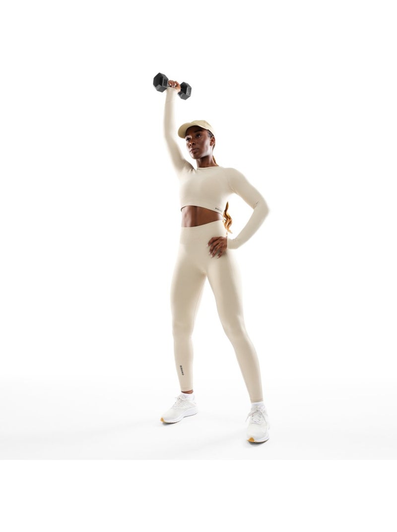 T-shirt crop top sport manches longues sans couture femme fitness femme victory Beige - Kiabi