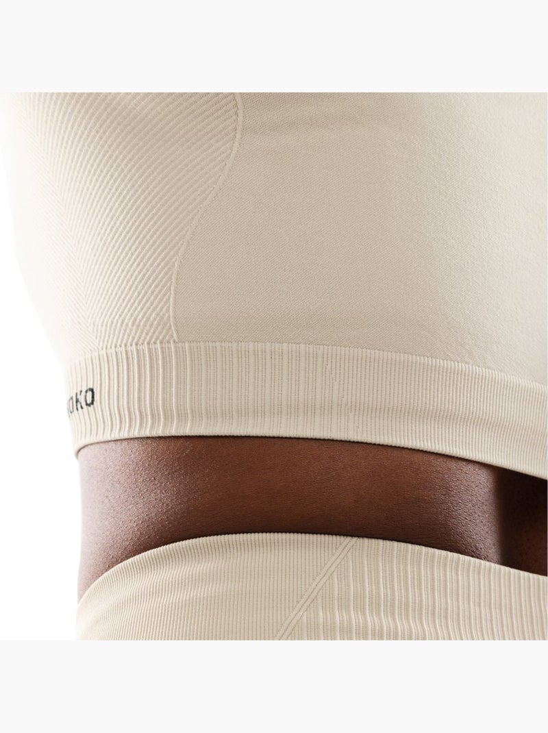 T-shirt crop top sport manches longues sans couture femme fitness femme victory Beige - Kiabi