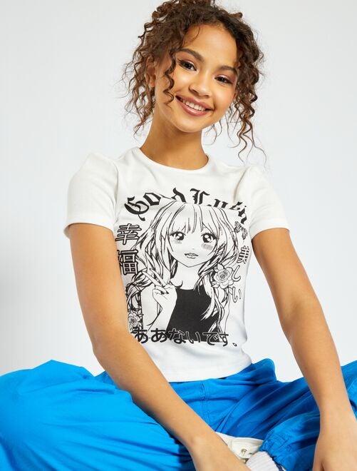 T-shirt cropped avec manga - Kiabi