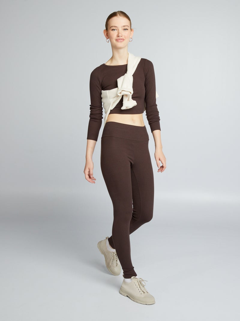 T-shirt cropped côtelé Marron - Kiabi