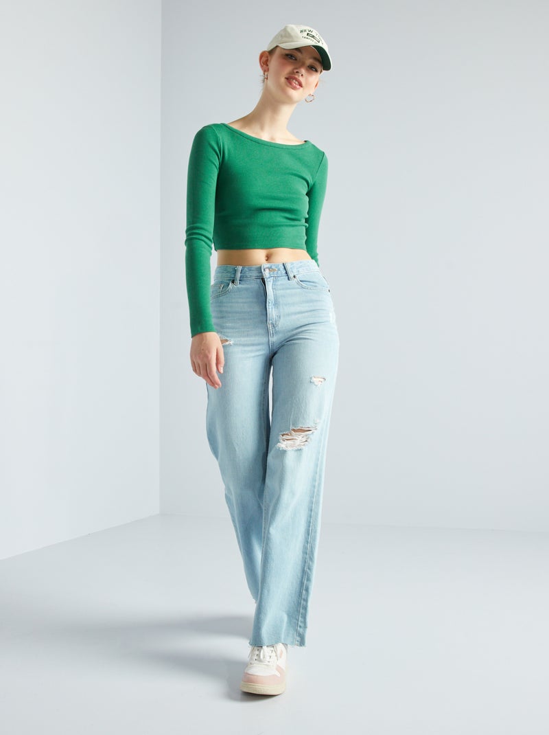 T-shirt cropped côtelé vert - Kiabi