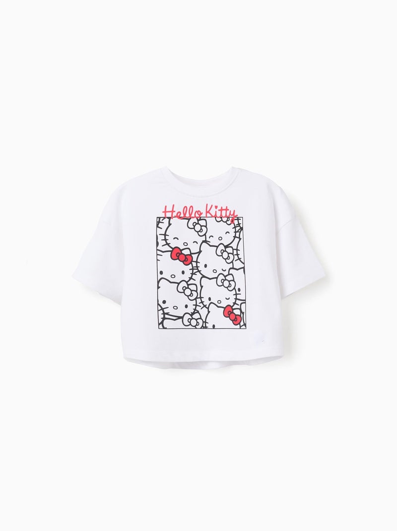 T-Shirt Cropped en Coton Hello Kitty Blanc - Kiabi
