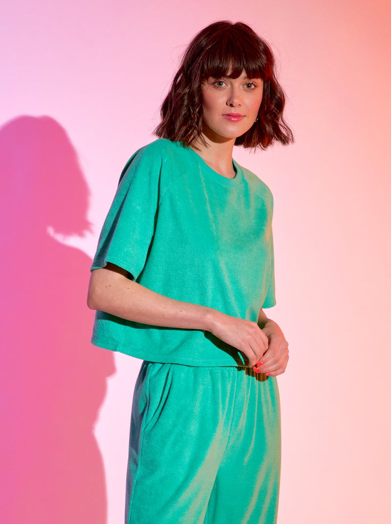 T-shirt cropped en éponge Vert - Kiabi