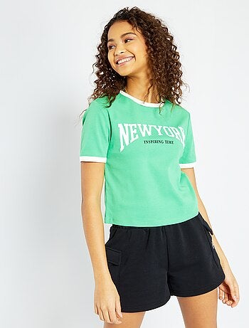 T-shirt cropped en jersey avec imprimé 'New York' - Kiabi