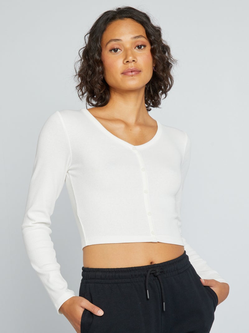 T-shirt cropped en maille côtelée blanc - Kiabi