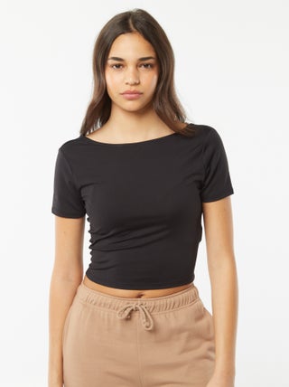 T-shirt cropped en maille stretch et avec dos nu