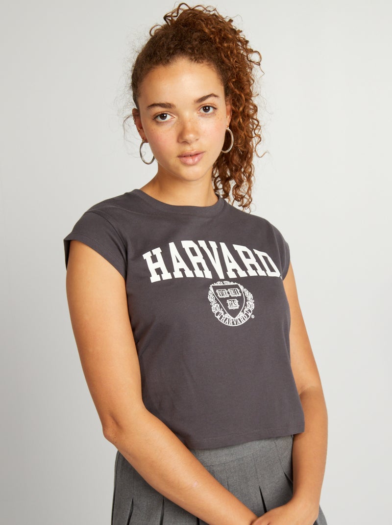 T-shirt cropped fit à imprimé 'Harvard' Gris - Kiabi