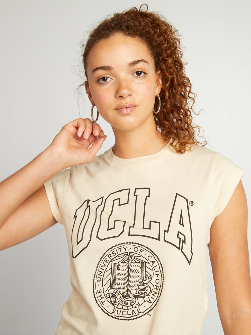 T-shirt cropped fit imprimé 'Ucla' Crème - Kiabi