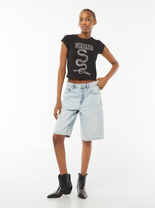 T-shirt cropped fit manches courtes imprimé 'Nirvana' - Kiabi
