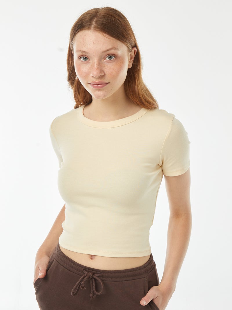 T-shirt cropped manches courtes Beige - Kiabi