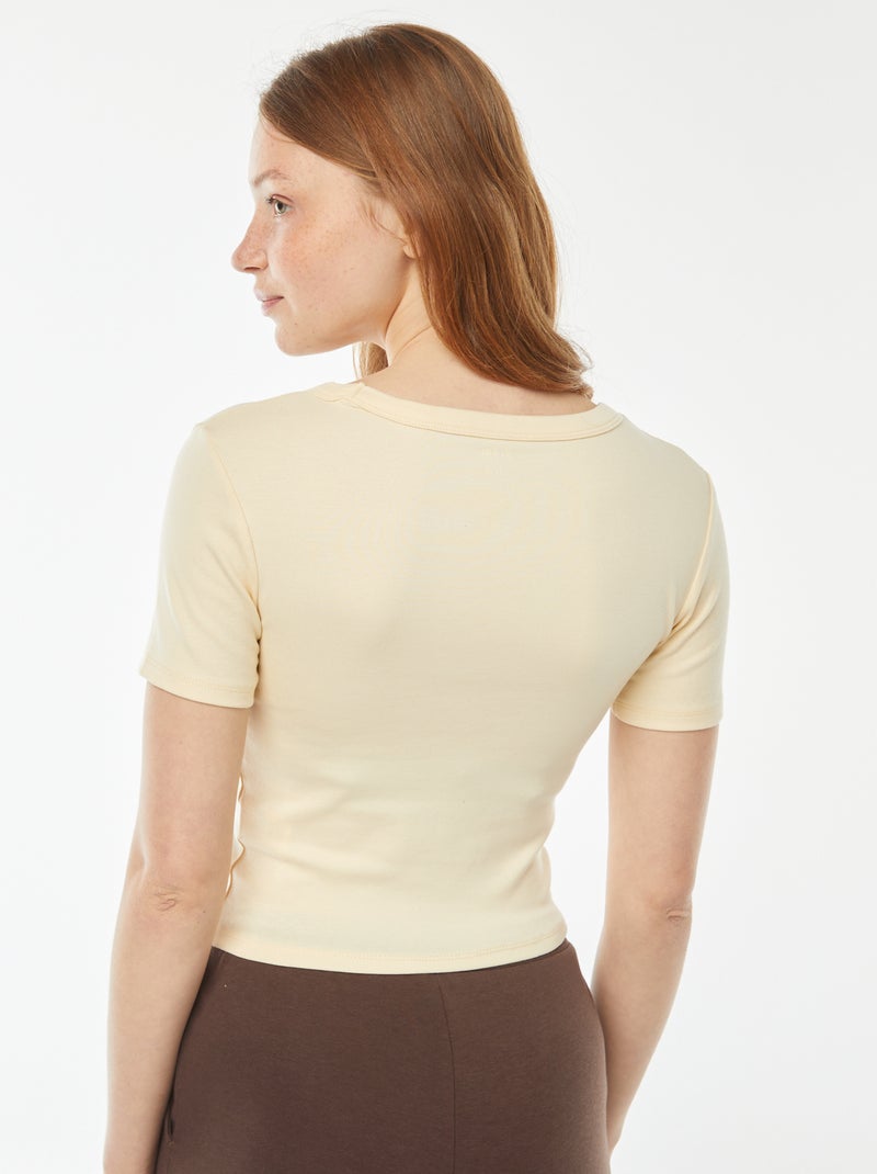 T-shirt cropped manches courtes Beige - Kiabi
