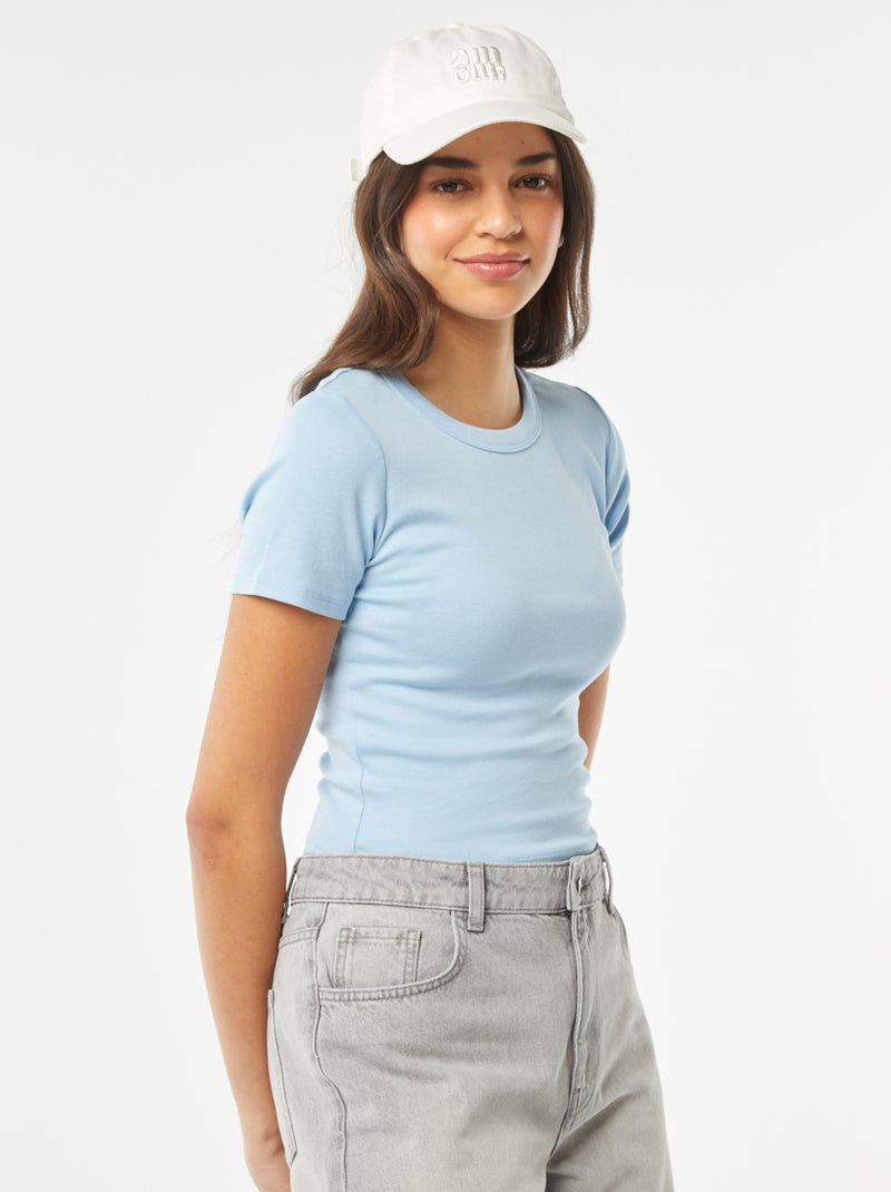 T-shirt cropped manches courtes BLEU - Kiabi