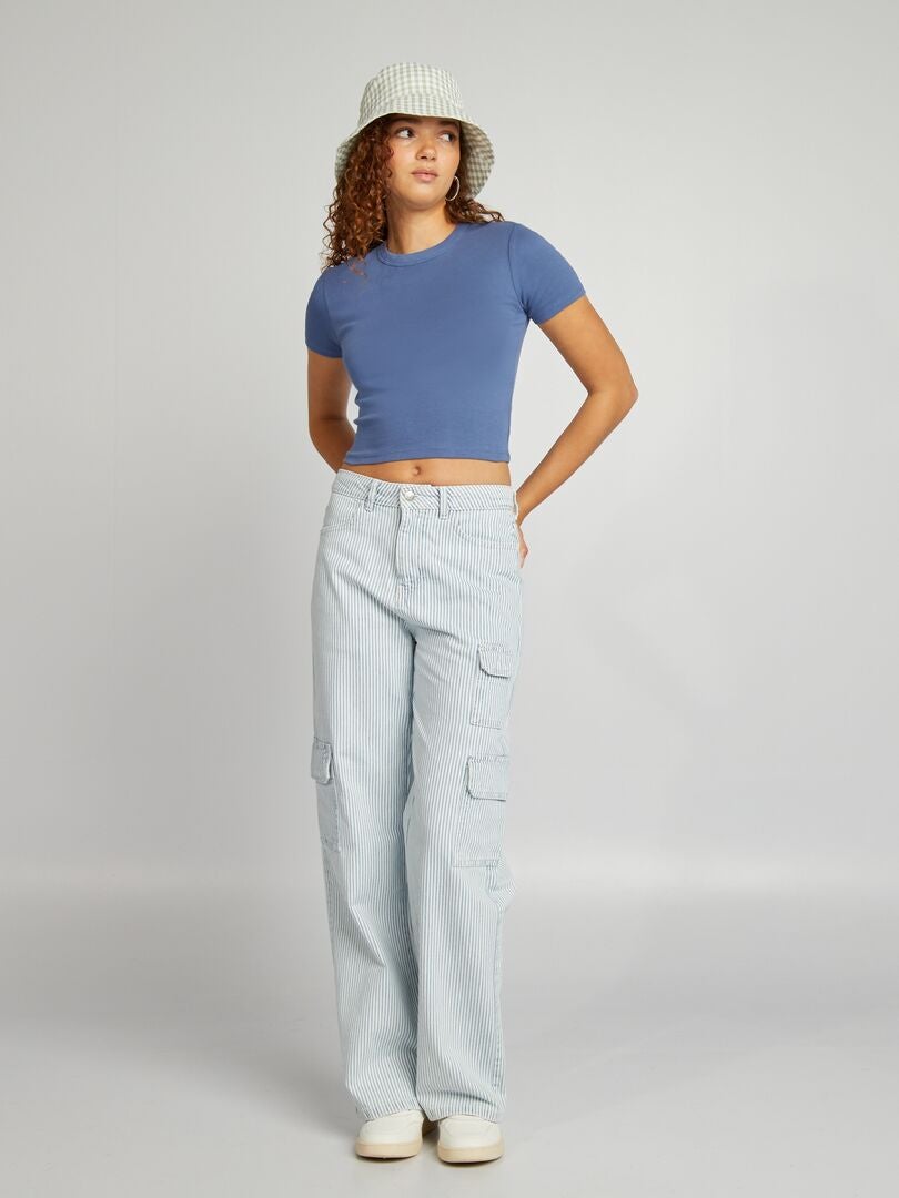 Tee-shirt Kiabi Femme Bleu – Manches Courtes, Taille L, Très Bon état