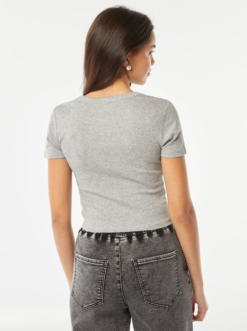T-shirt cropped manches courtes Gris - Kiabi