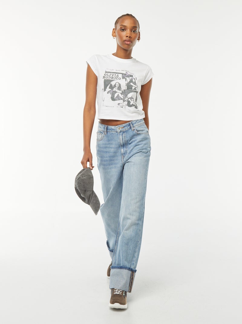 T-shirt cropped manches courtes 'Olivia Rodrigo' Blanc - Kiabi