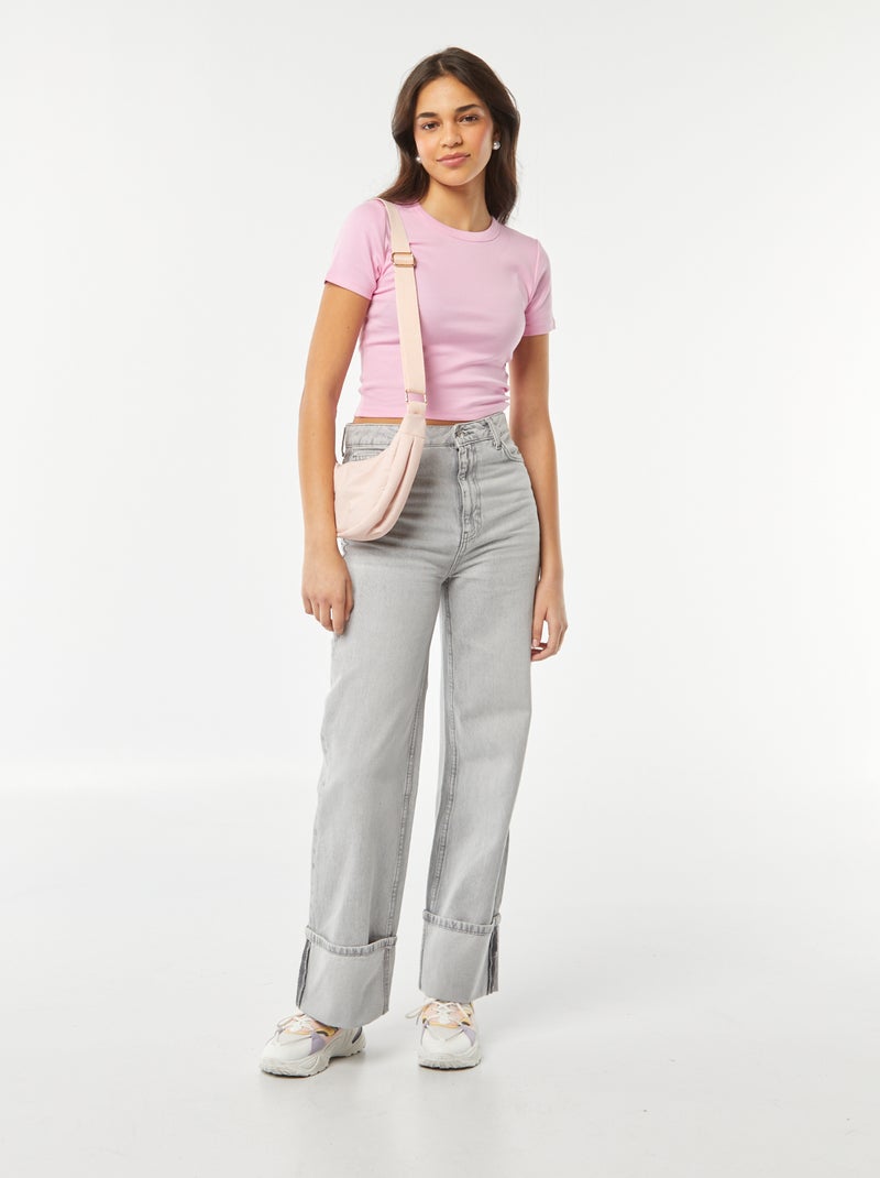 T-shirt cropped manches courtes Rose - Kiabi