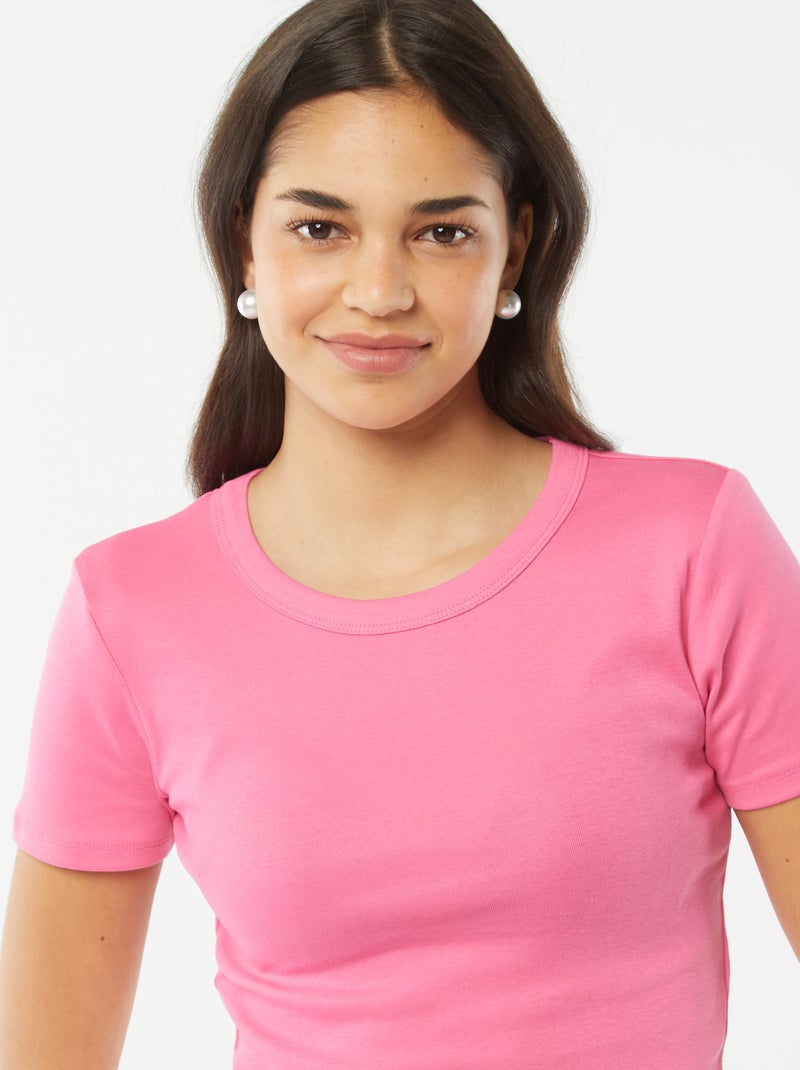 T-shirt cropped manches courtes Rose - Kiabi