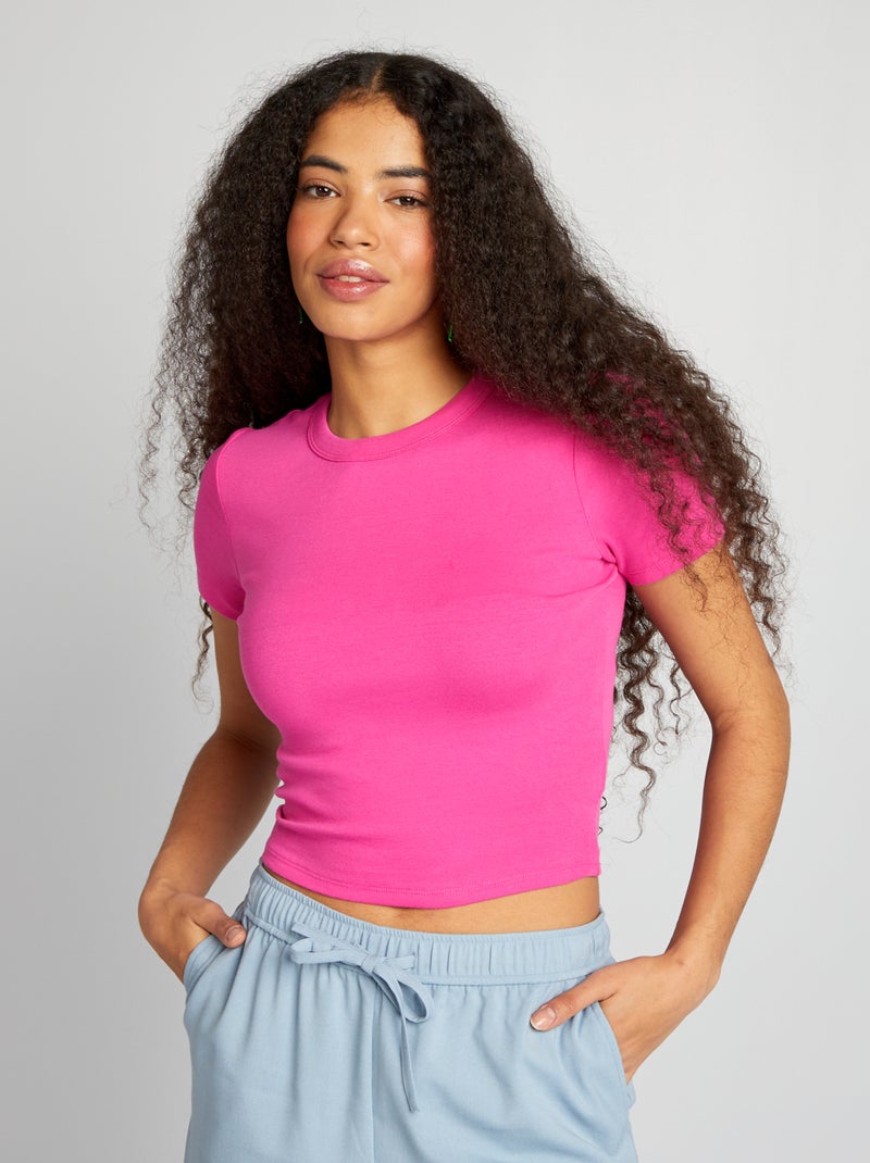 T-shirt cropped manches courtes Rose - Kiabi