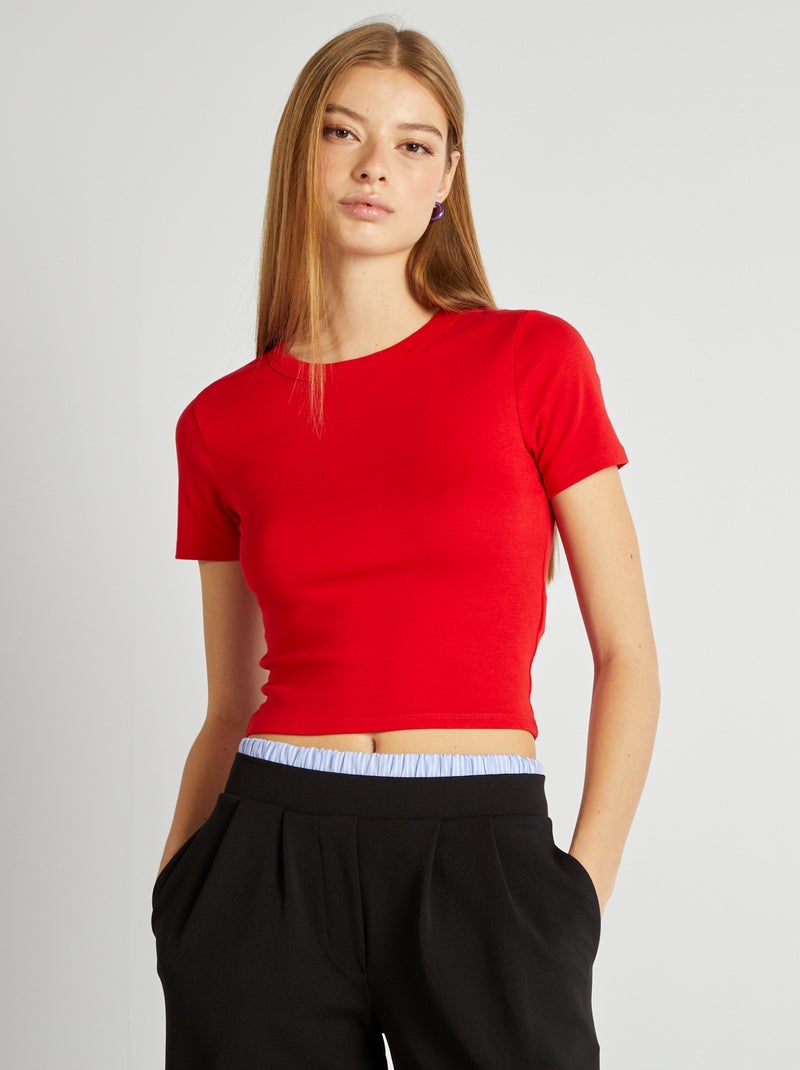 T-shirt cropped manches courtes Rouge - Kiabi