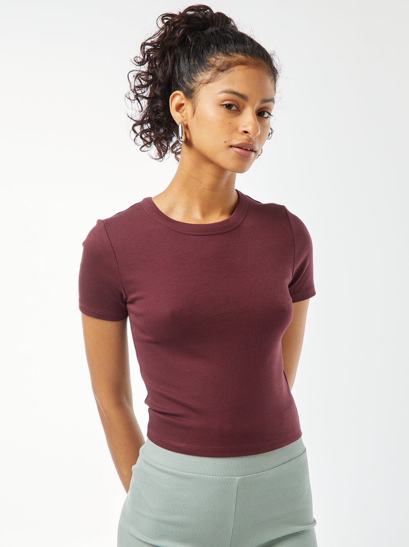 T-shirt cropped manches courtes Rouge - Kiabi