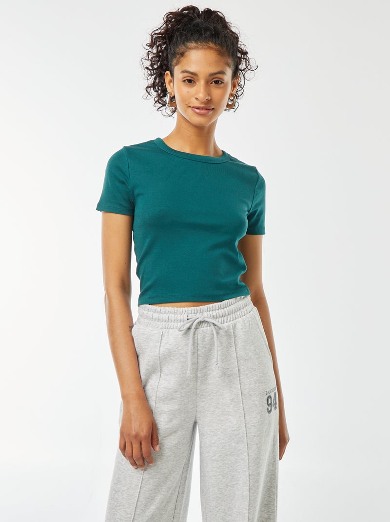 T-shirt cropped manches courtes Vert - Kiabi
