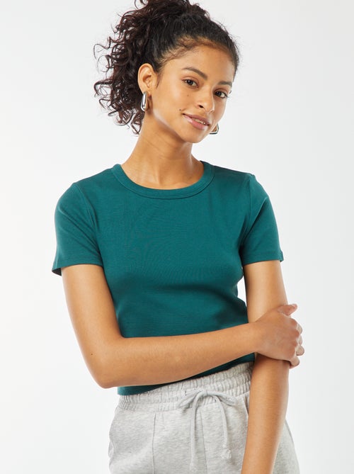 T-shirt cropped manches courtes - Kiabi