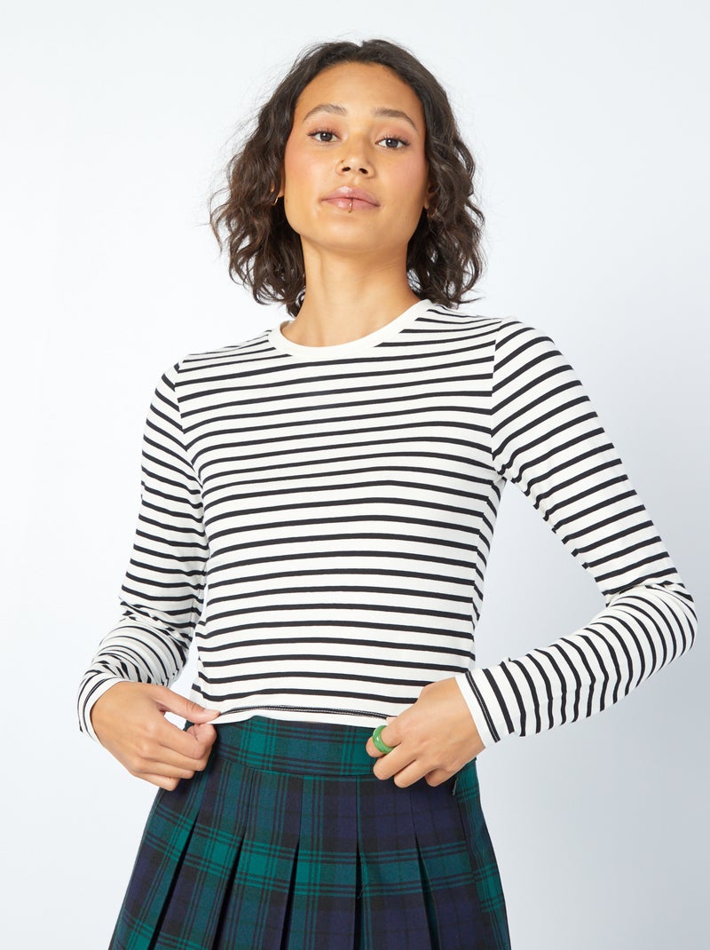 T-shirt cropped Noir / Blanc - Kiabi