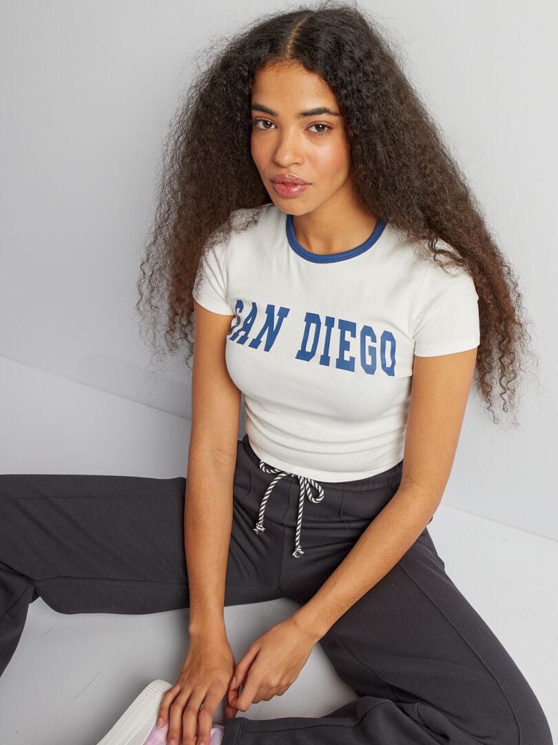 T-shirt cropped 'San Diego' Blanc - Kiabi